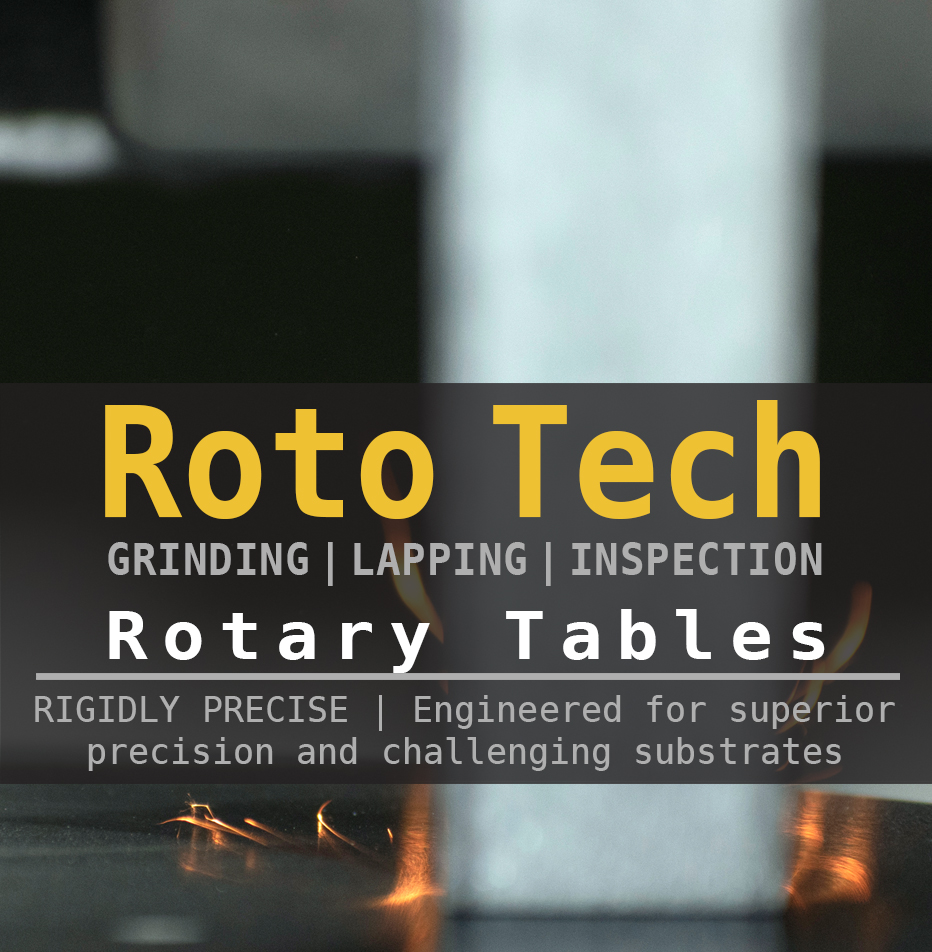 A close up image of a surface grinder polishing a metal piece on a rotary grinding table